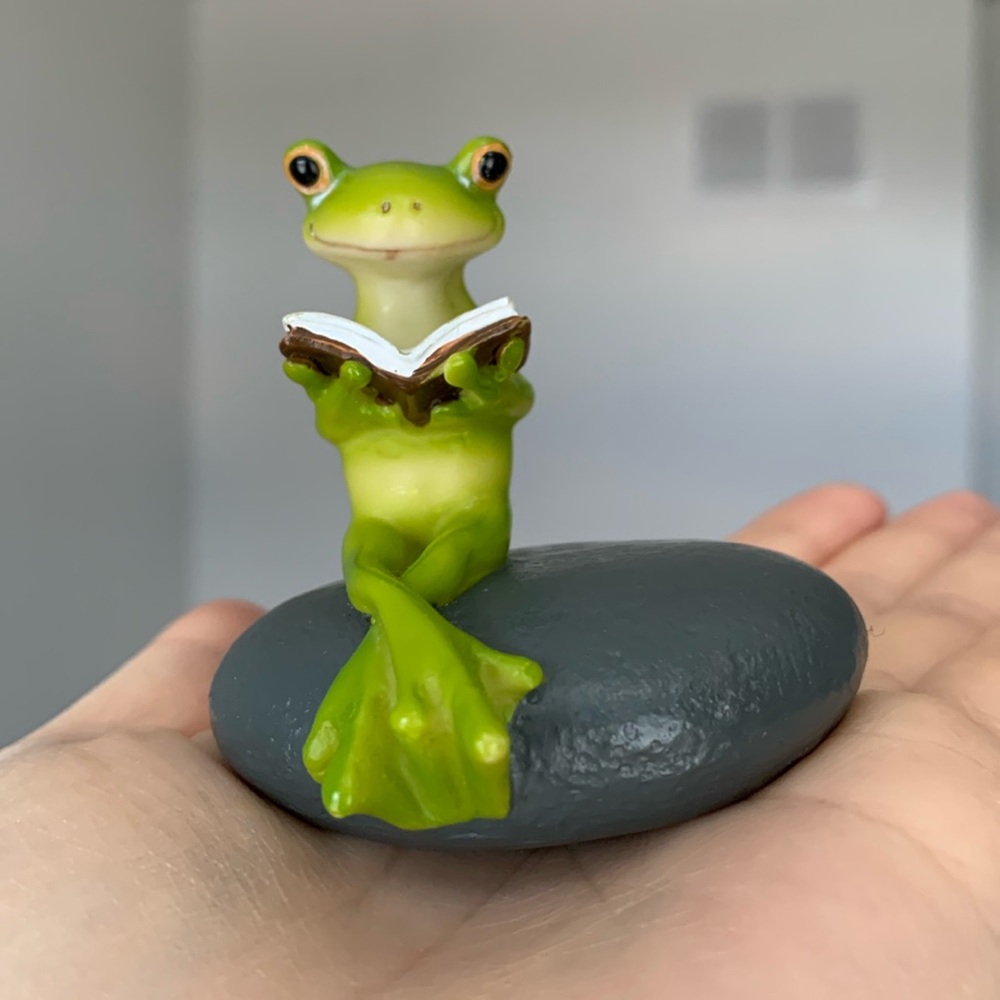 Reading frog figurine garden decor home decor
